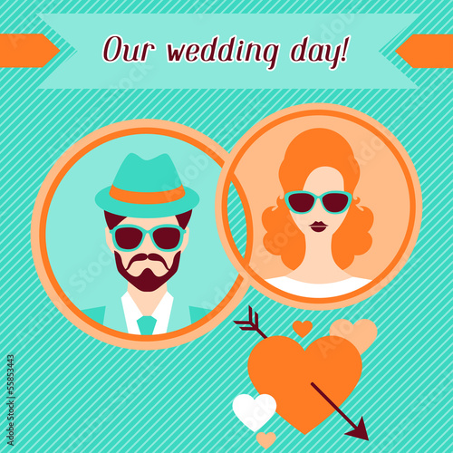 Wedding invitation card template in retro style.
