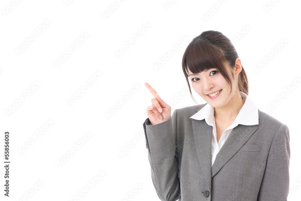 young businesswoman showing on white background young businesswoman showing on white background