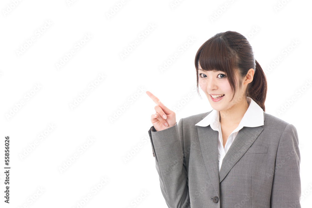 young businesswoman showing on white background young businesswoman showing on white background