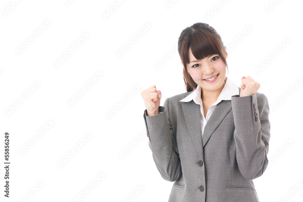 young businesswoman cheering on white background young businesswoman cheering on white background