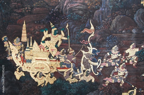 Murais de parede Mural about Ramayana Literature in Thailand's king palace