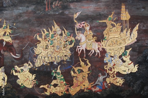 Mural about Ramayana Literature in Thailand's king palace