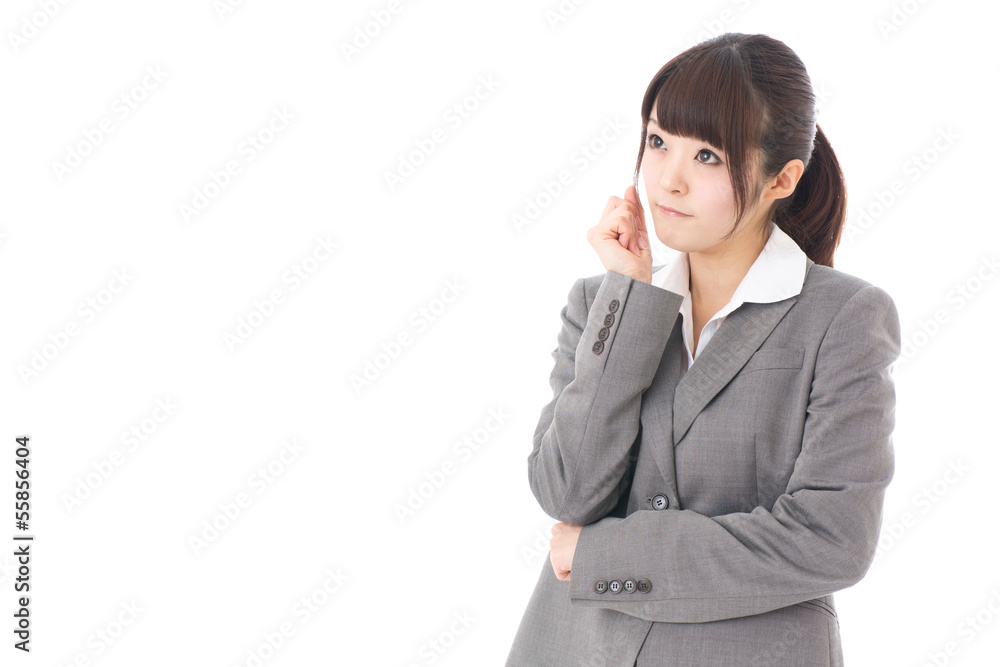 young businesswoman thinking on white background young businesswoman thinking on white background
