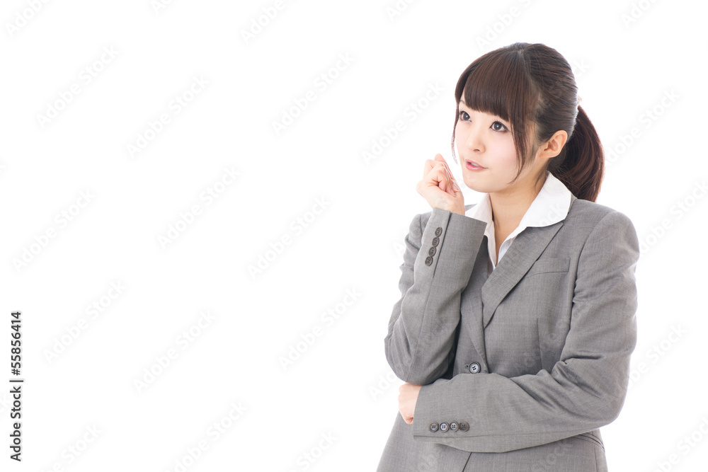 young businesswoman thinking on white background young businesswoman thinking on white background