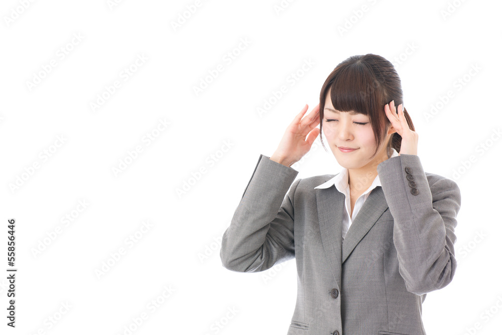 young businesswoman thinking on white background young businesswoman thinking on white background