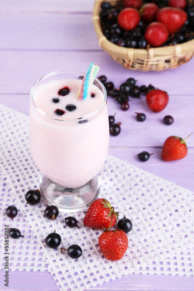 Delicious milk shake with blackberry and strawberries Delicious milk shake with blackberry and strawberries