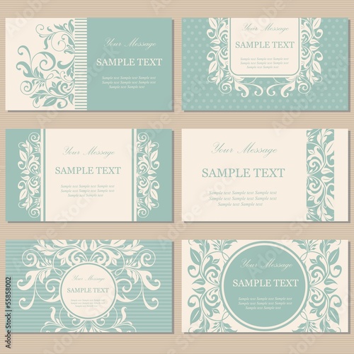 Set floral vintage business cards, invitations, announcements.