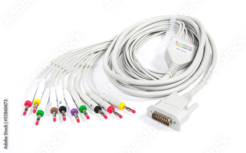 ECG cable isolated over white in studio