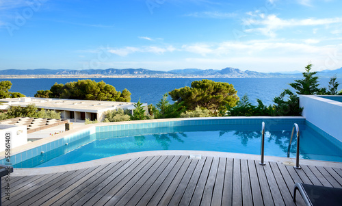 Sea view swimming pool in the luxury hotel, Peloponnes, Greece © slava296