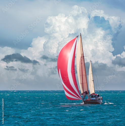Yacht sailing - nautical landscape with sailboat.