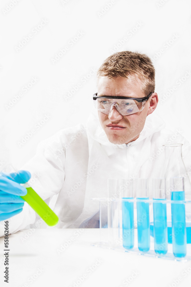 Disappointed scientist after experiment Disappointed scientist after experiment
