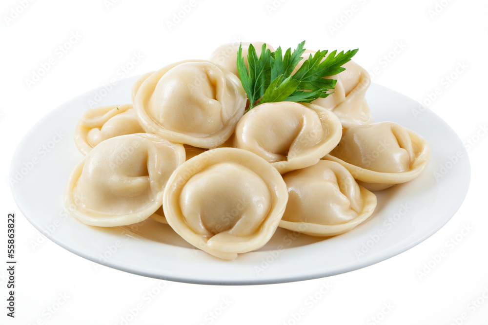 Dumplings and parsley - russian pelmeni - italian ravioli - on w Dumplings and parsley - russian pelmeni - italian ravioli - on w
