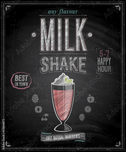 Vintage MilkShake Poster - Chalkboard. Vector illustration.