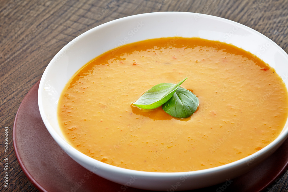 squash soup with basil leaf squash soup with basil leaf