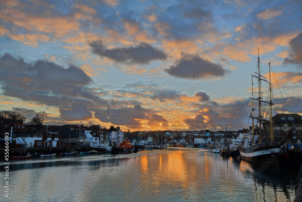 Weymouth harbour at sunset