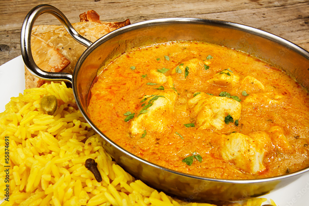 Chicken korma in balti dish with rice