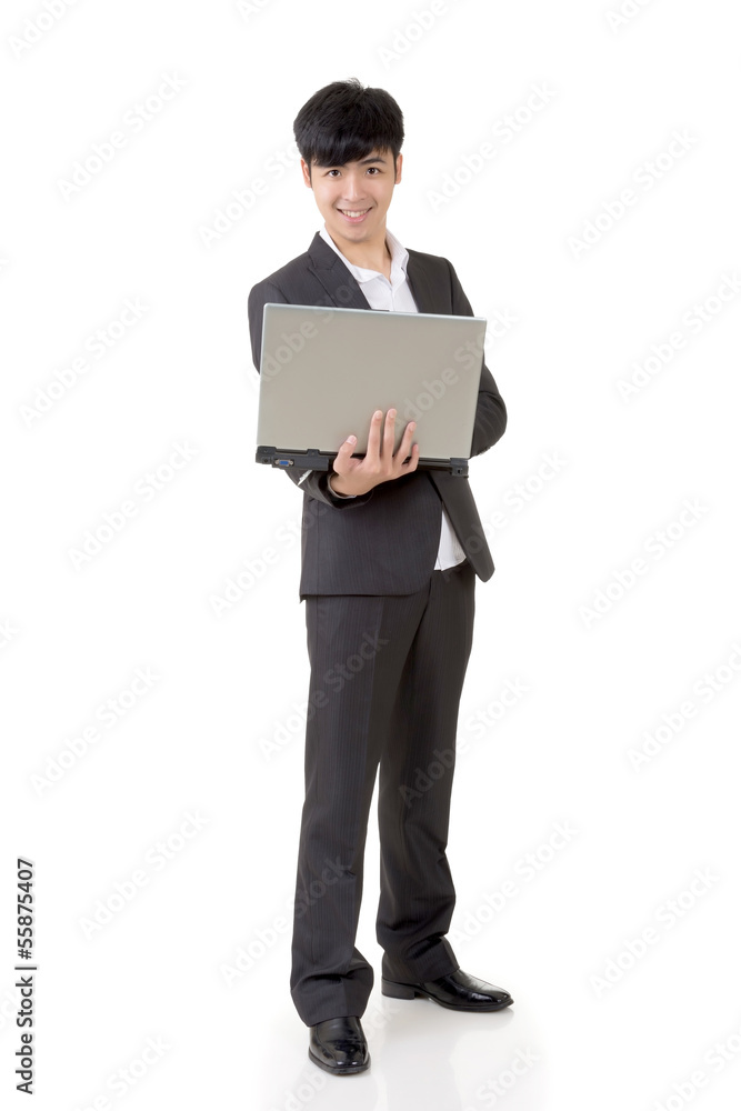 businessman hold a laptop