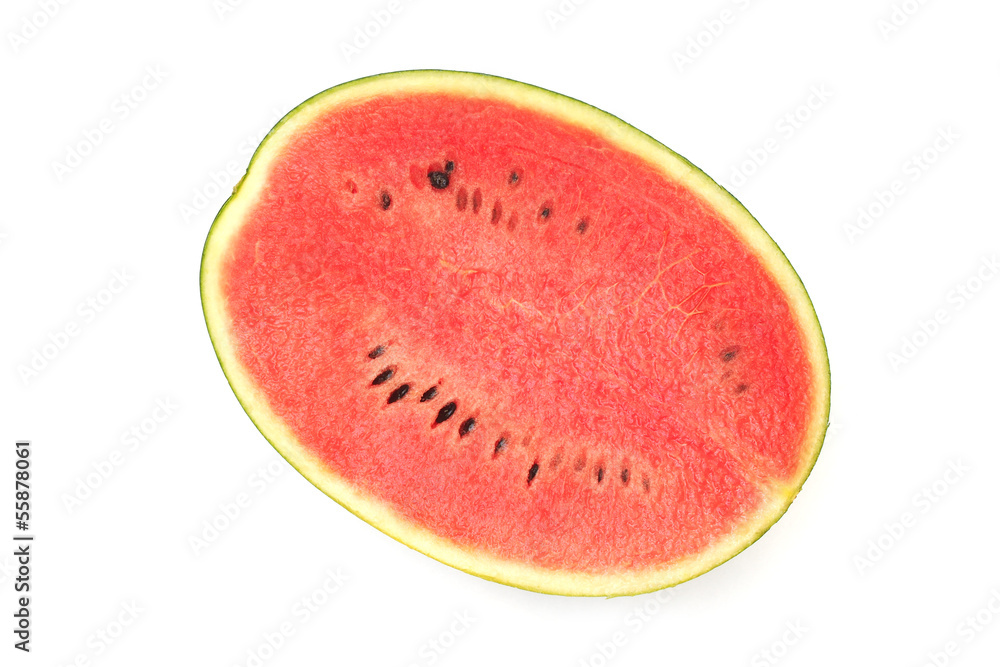 half piece of watermelon on white background