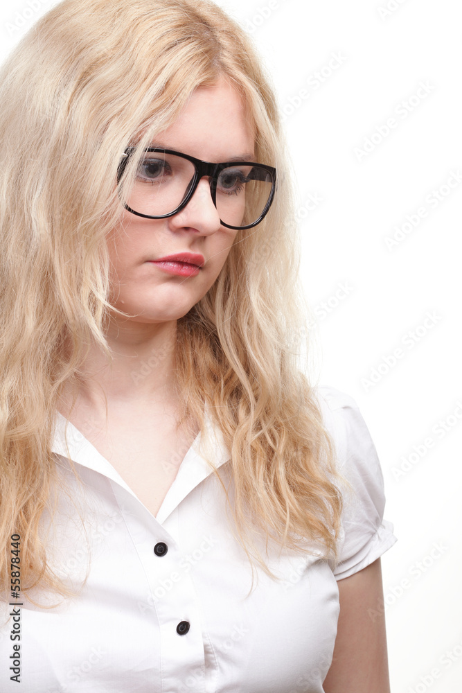 portrait of beautiful blonde glasses woman
