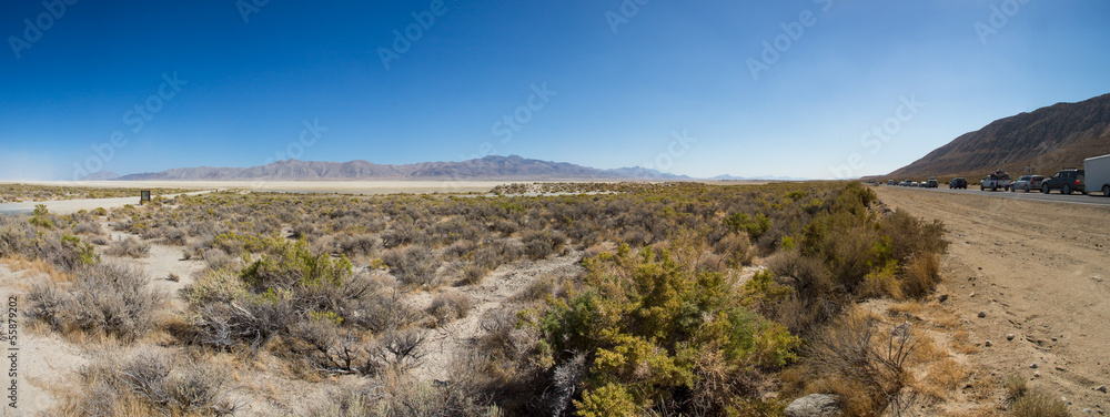 Panoramic view of the traffic on the road and the Black Rock Des