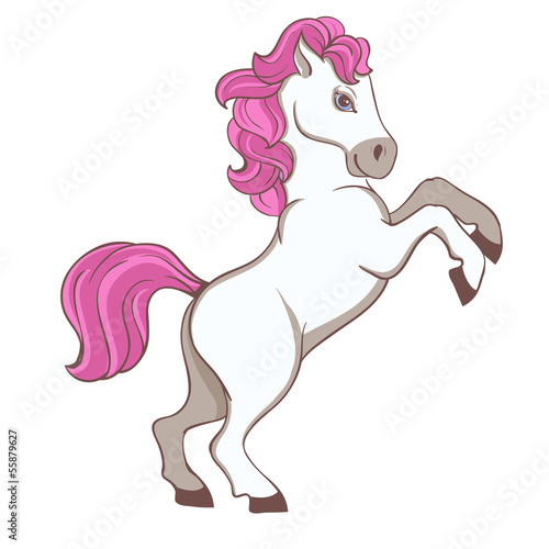 Cute white pony with pink tail and mane