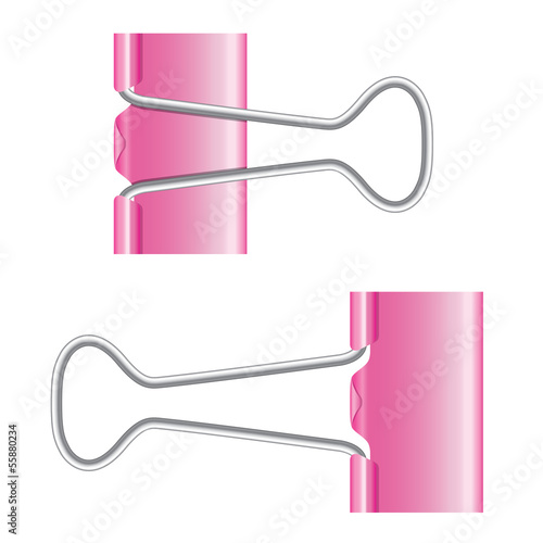 Binder clips. Pink paper clip. Isolated metal icon