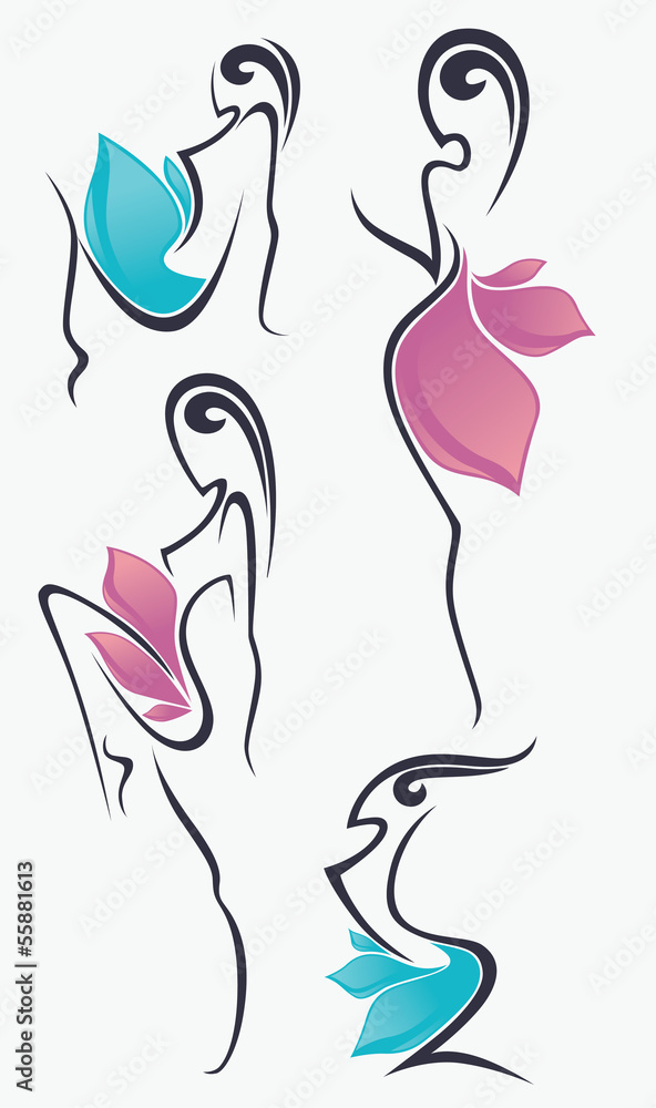 vector collection of girls look like a bright flowers vector collection of girls look like a bright flowers