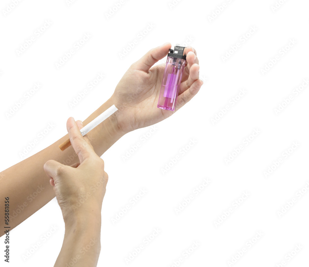 young two hand hold cigarette and lighter young two hand hold cigarette and lighter