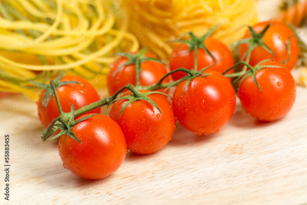 close-up of cherry tomatoes and pasta close-up of cherry tomatoes and pasta