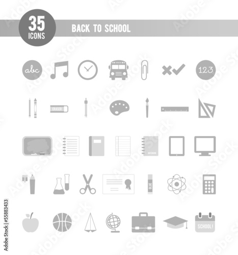 35 Back to school icons: grey