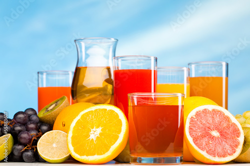 glasses of juice  fruits
