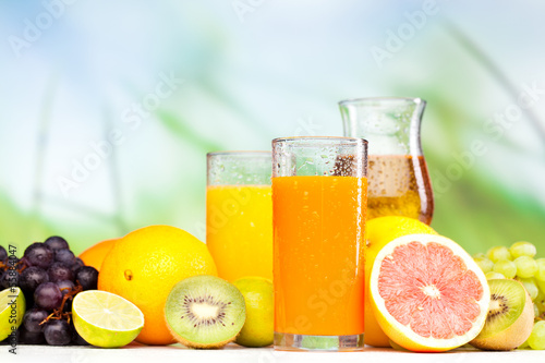 glasses of juice  fruits
