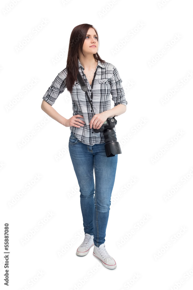 Thoughtful casual photographer posing Thoughtful casual photographer posing