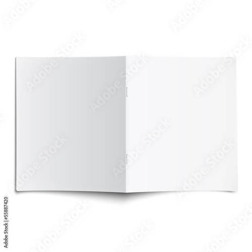 Blank opened magazine template with soft shadows.
