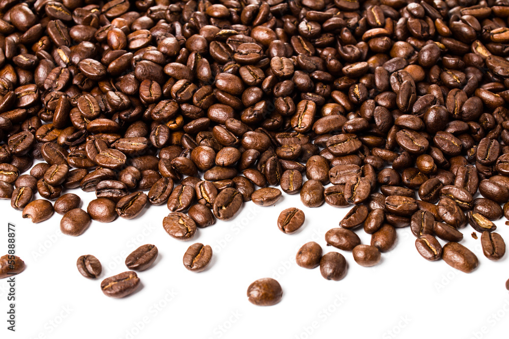 Coffee beans isolated on white background with copyspace for te Coffee beans isolated on white background with copyspace for te