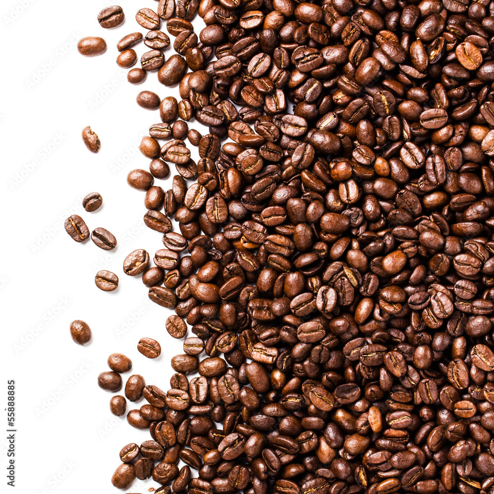 Coffee  beans isolated on white background with copyspace for te