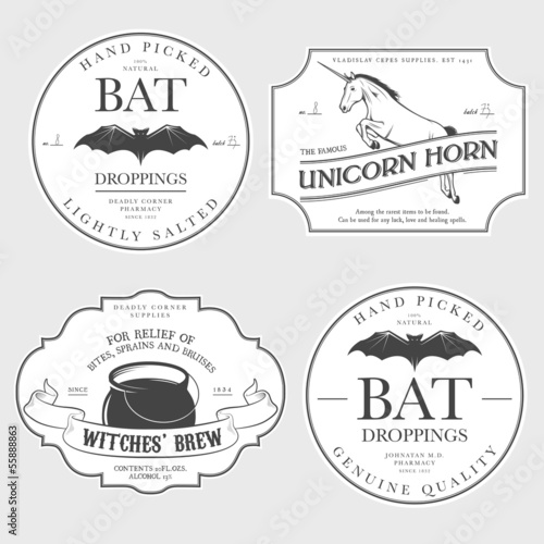 Funny vintage Halloween potion labels