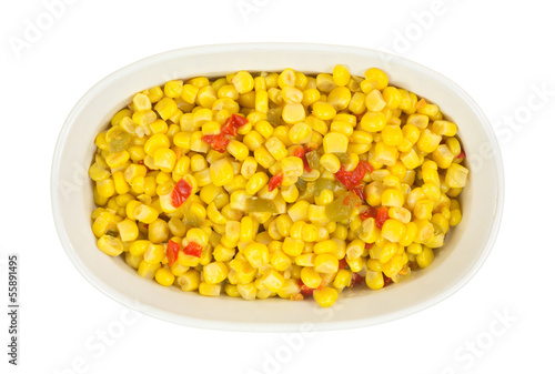 Corn with peppers in bowl