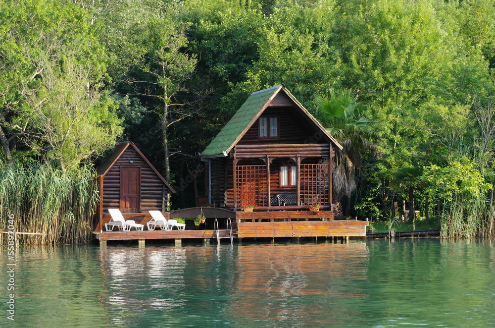 Obraz premium Wooden House On Ada Bojana River, Montenegro
