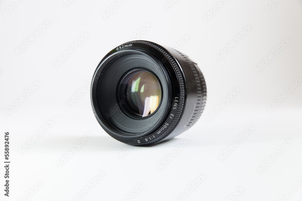 Black lens on a white background