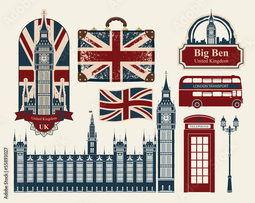 set of drawings on the theme of Great Britain and London