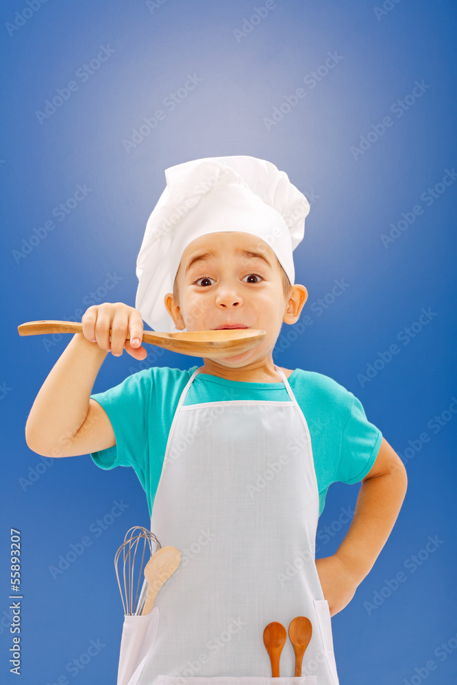 Little chef tasting food Little chef tasting food