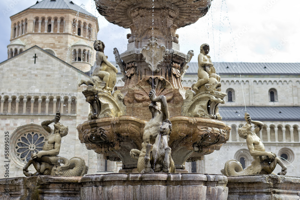 Trento-Piazza Duomo fountain color image