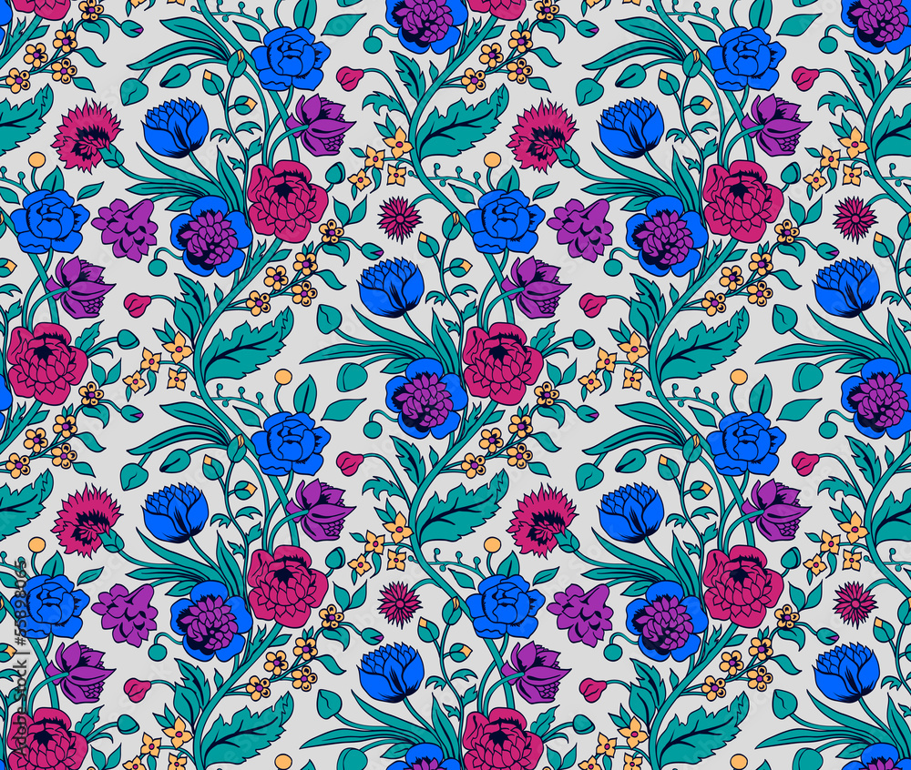 Colorful seamless pattern with a vintage flower bouquets