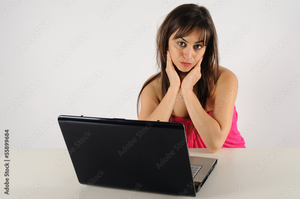 Beautiful woman with notebook on white background Beautiful woman with notebook on white background