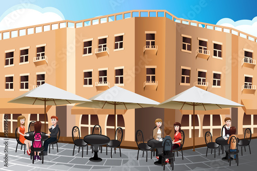 People enjoying coffee outside of a cafe