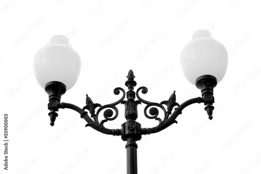 Street lamp pole with 2 lamps isolated on white background. Street lamp pole with 2 lamps isolated on white background.