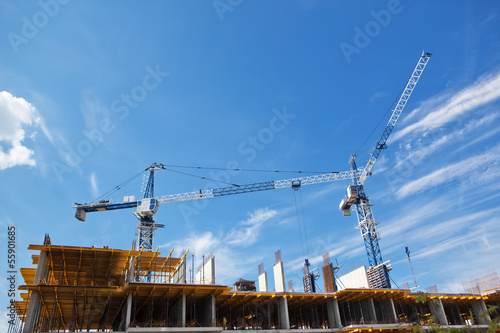 construction site with tower cranes