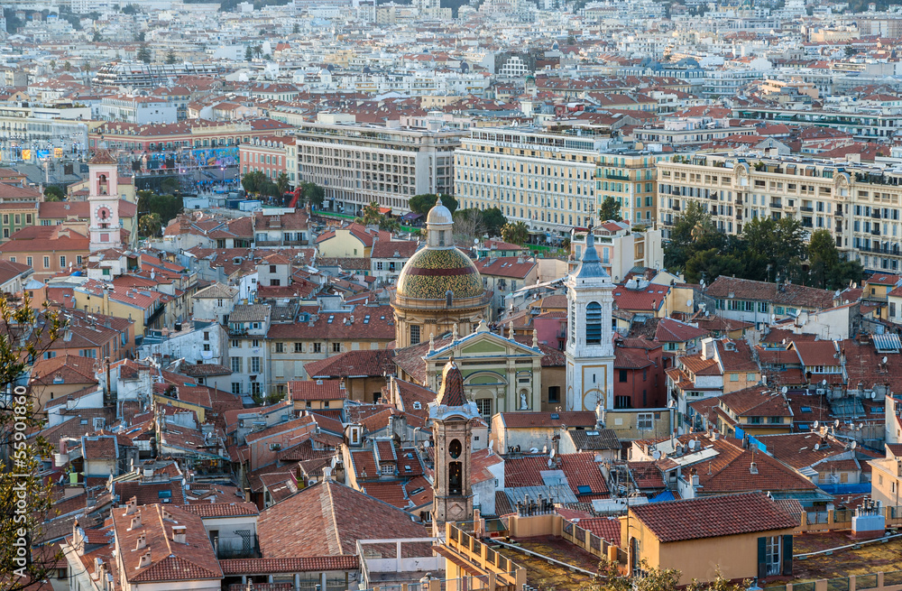 View of Nice city with the Cathedral - French Riviera