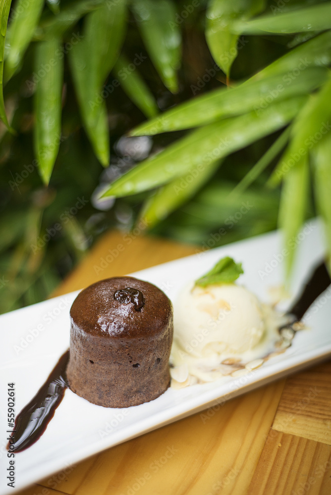 chocolate cake with ice cream